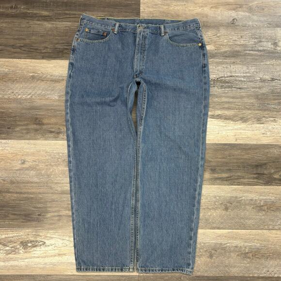 Levi's 550 Mid Wash Blue Mens 42x32 Red Tab Straight Relaxed Fit Denim Jeans EUC - Picture 2 of 12